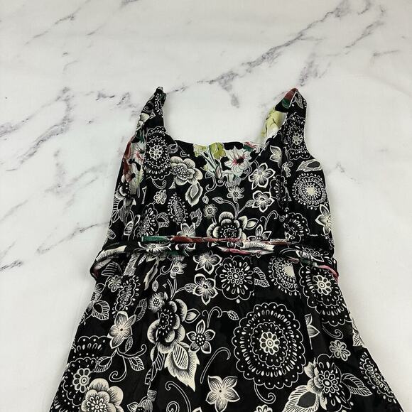 Womens Vintage 90s Reversible Slip Dress Size S Black Pink Floral Flutter Midi - Picture 14 of 16